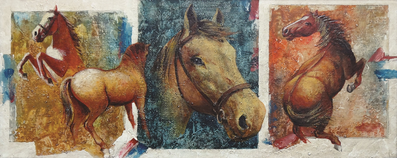 112. Mladen Legin, "Pferde: Das Triptychon", 25,5x63,5 cm