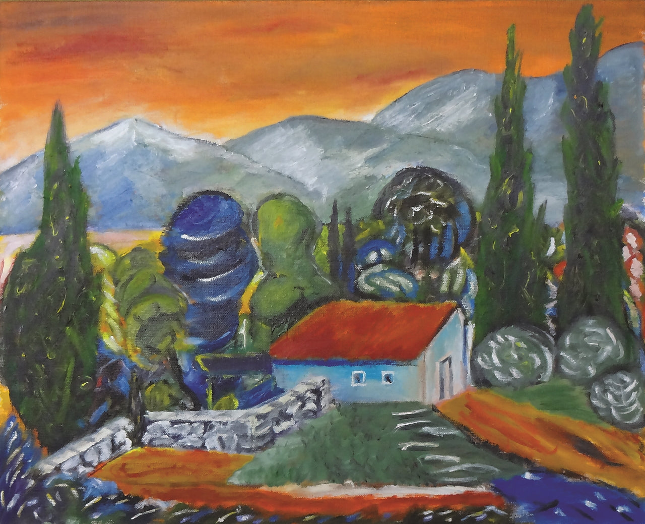 73. Katarina Došilović, "Das Haus in der Landschaf", 38x46cm